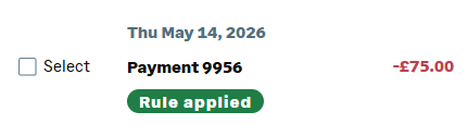 Screenshot of the rule applies label on a transaction.